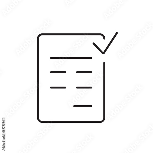 A vector icon of an invoice with a check mark, representing a successfully issued invoice, created in line style with editable stroke