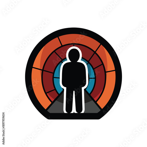 A person icon within a multicolored circular gauge