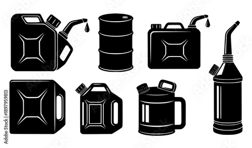 Industrial car canister silhouette vector collection black