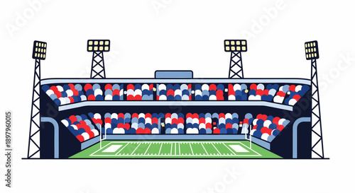 Illustration of a vibrant stadium filled with spectators watching a sports event from a front viewpoint
