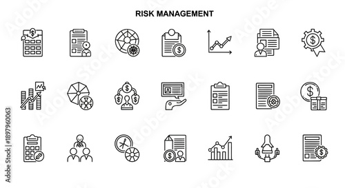Risk Management Icons - Business Strategy, Finance, Growth, Planning, Security