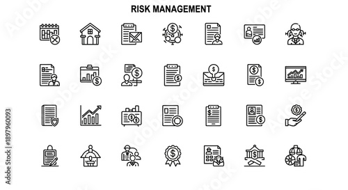 Risk Management Icons Set: Finance, Business, Strategy, Planning, Security