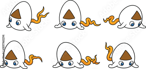 Cute cartoon sperm character set in different swimming poses, funny fertility biology illustration isolated white background, education, medical, health, concept