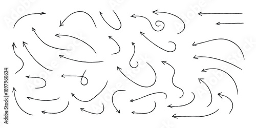 Hand drawn sketch arrows icon set vector. direction, pointer, navigation symbol. vector illustration.