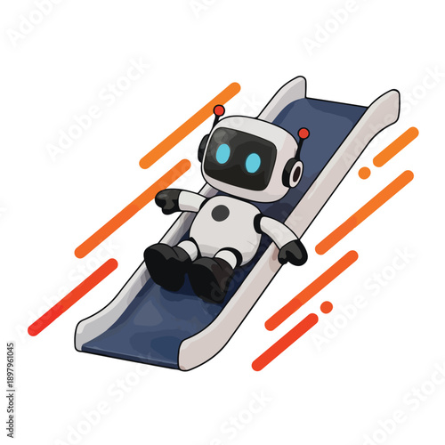 A robot sliding down a slide