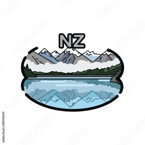 A scenic landscape of mountains and water