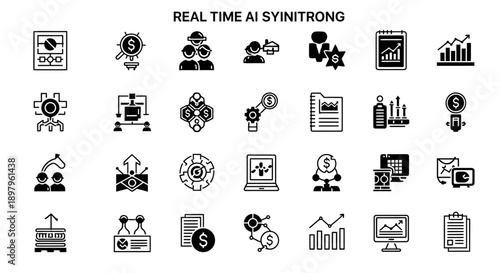 AI and Business Icons: Data Analysis, Finance, Strategy, Technology, Growth
