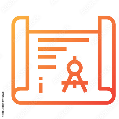 Line gradient icon of a house blueprint and compass