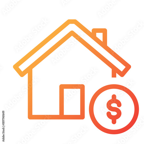 Line gradient icon of a house and a dollar coin