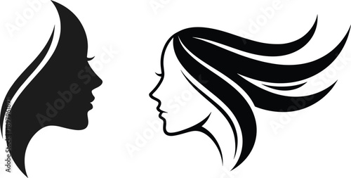 Elegant Female Face Silhouette Vector Set with Flowing Hair Minimal Beauty and Fashion Logo Design