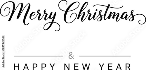 Merry Christmas and Happy New Year Typography Vector with Elegant Script Holiday Greeting Design