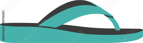 A simple teal and black flip-flop sandal on a white background, representing casual footwear for warm weather and beach activities