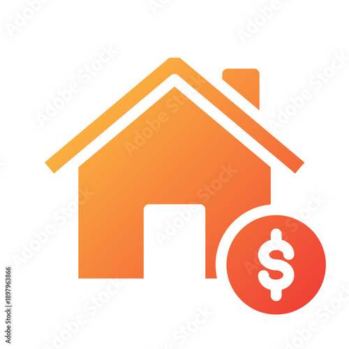 Solid gradient icon of house price value coin
