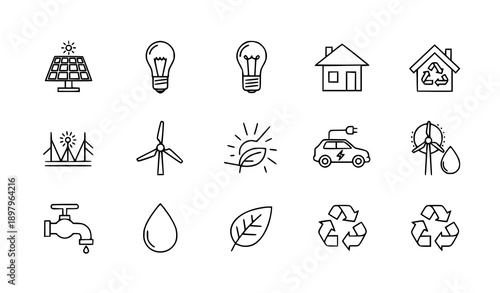Minimal solar and green technology outline icon pack vector