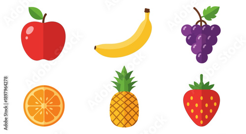 Illustration of various fruits in a simple, flat design style for healthy lifestyle