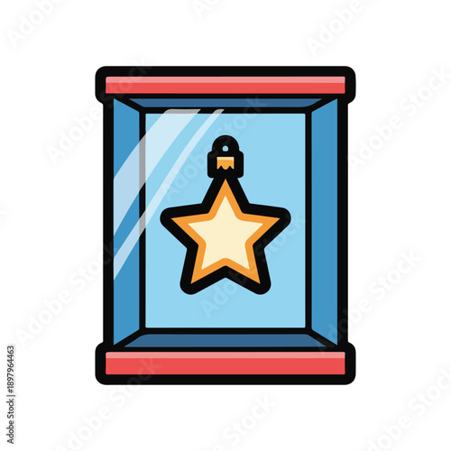 A star-shaped award in a blue and red case