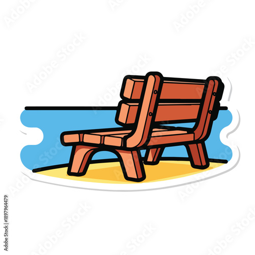 A sticker graphic of a brown wooden bench