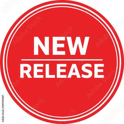 New release red circular badge vector illustration with bold typography for product launches, announcements, and marketing promotions