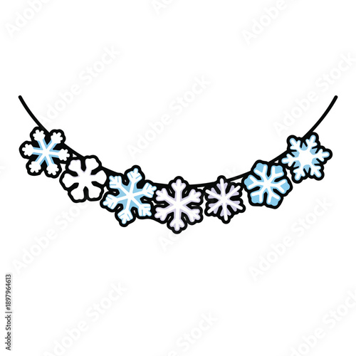 A string of snowflakes on a black cord