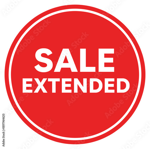 Sale extended red circular badge vector illustration with bold typography for promotions, special offers, and marketing announcements