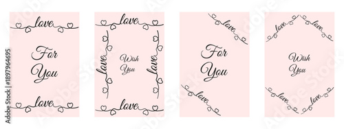 Set elegant greeting card cover. Vector one line love word frame with elegant holiday message isolated light background. EPS 10