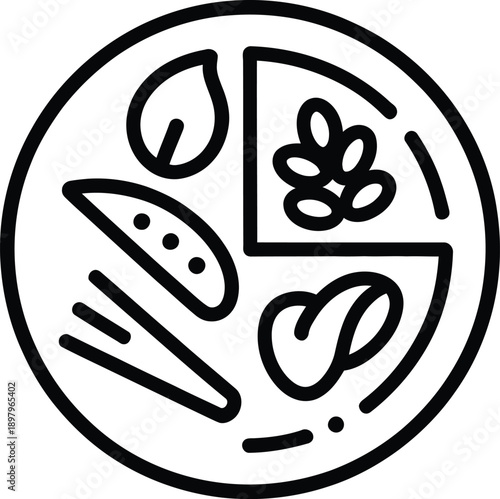 Balanced meal icon, healthy diet food plate with protein and vegetables for nutrition and lifestyle design