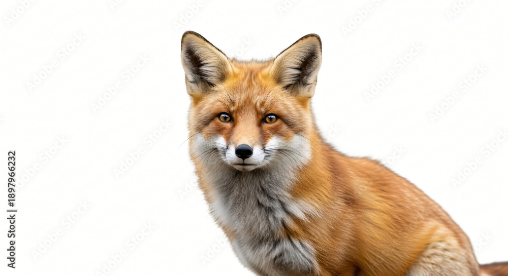 Fototapeta premium High-resolution fox isolated on a solid white background, clean cutout for websites, presentations, advertising, education, and digital design use.