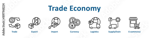 Trade Economy icon banner line art collection