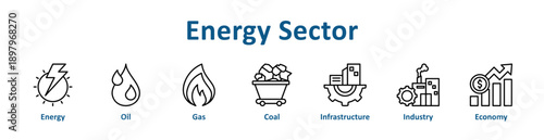 Energy Sector icon banner line art collection