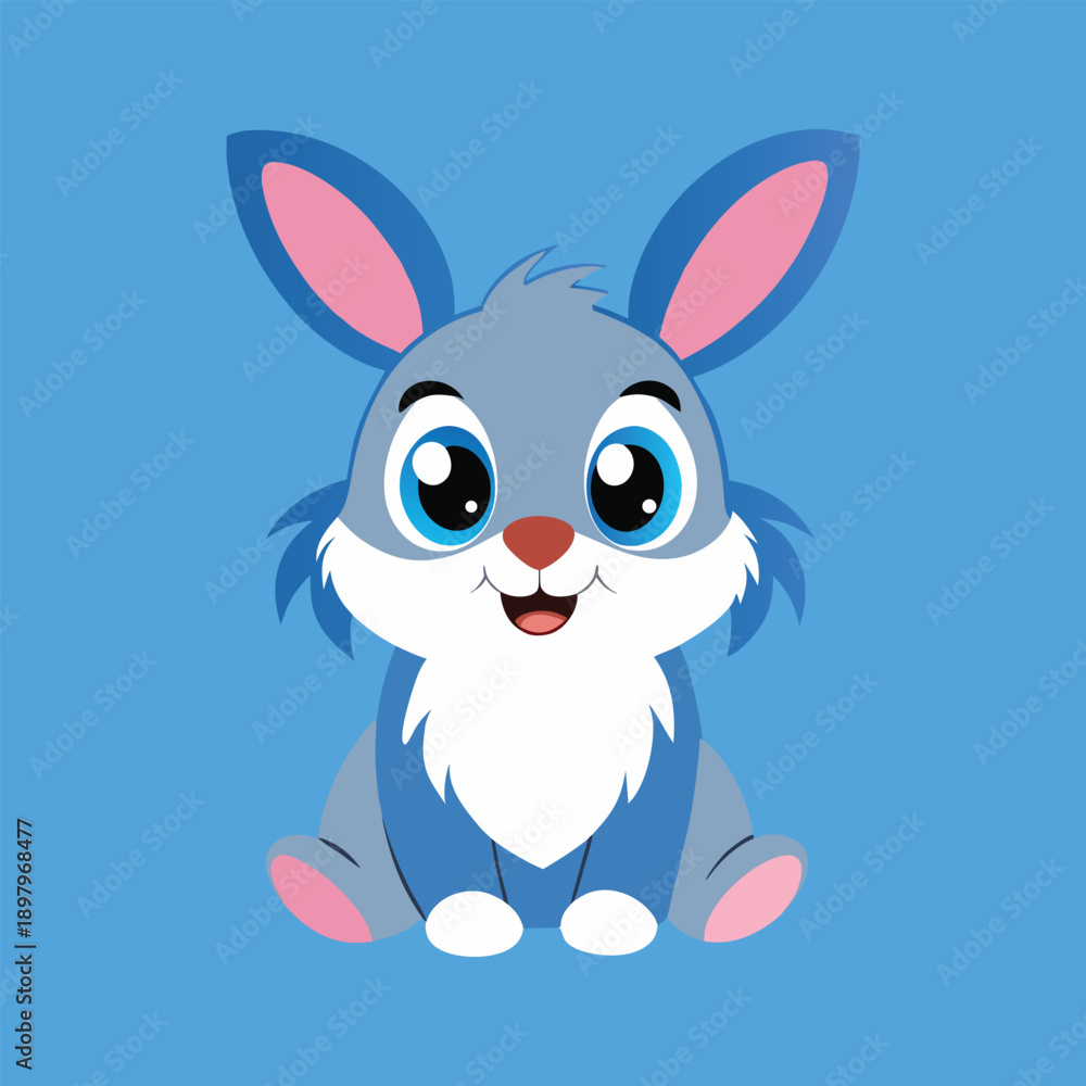 Obraz premium Cute Cartoon Blue Rabbit Character Illustration