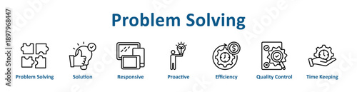 Problem Solving icon banner line art collection