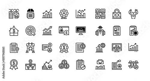 Business Infographics Icons: Finance, Growth, Data, Strategy, Analytics, Teamwork