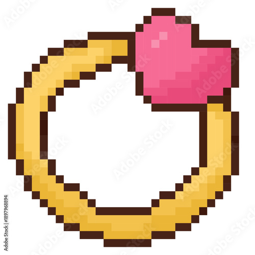 Gold Ring Pink Heart Pixel