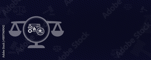 Artificial Intelligence in Real Estate Law Property Management and Housing Regulations Vektor Illustration with Sparkles AI and Copy Space Justice Scales and Building Icon