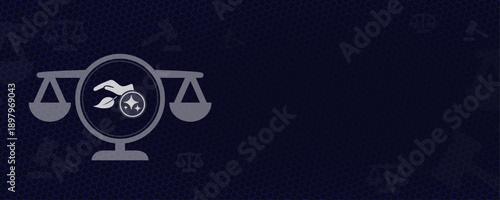 Artificial Intelligence in Environmental Law Nature Protection and Sustainability Regulations Vektor Illustration with Sparkles AI and Copy Space Justice Scales and Leaf Icon