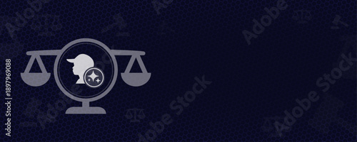 Artificial Intelligence in Labor Law Employment Rights and Workplace Safety Regulations Vektor Illustration with Sparkles AI and Copy Space Justice Scales and Worker Icon