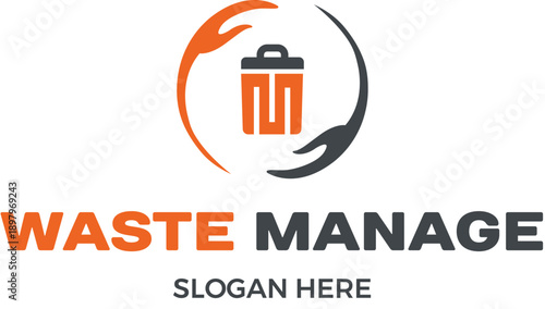 Waste management logo featuring a trash can icon and circular design
