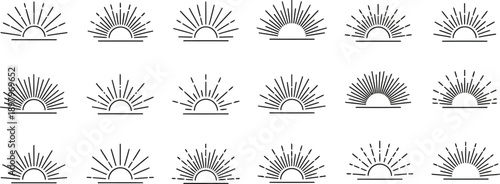 Sunburst Collection: A captivating collection of sunburst elements with various design style, a visual symphony of radial light, radiating outwards with structured elegance. 