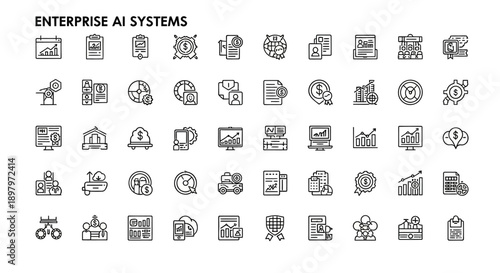 Enterprise AI Systems Icons: Data Analysis, Business Growth, Technology, Strategy
