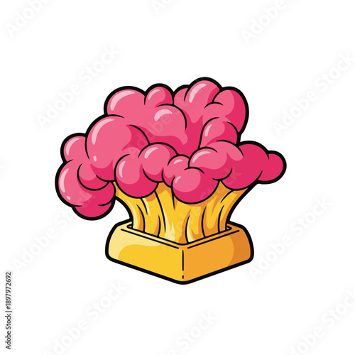 Cartoon pink cauliflower on a yellow plate
