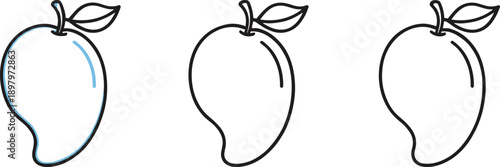 Mango fruit outline icon set vector illustration with simple line styles for food packaging, apps, and branding