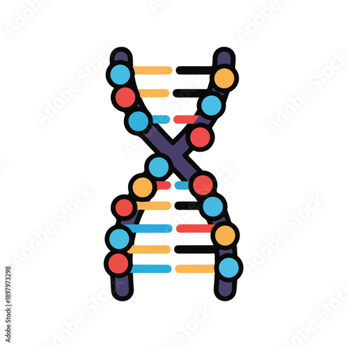 Colorful DNA double helix model with interconnected nodes