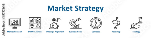 Market Strategy icon banner line art collection