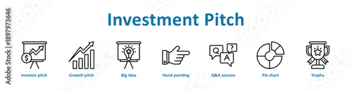 Investment Pitch icon banner line art collection