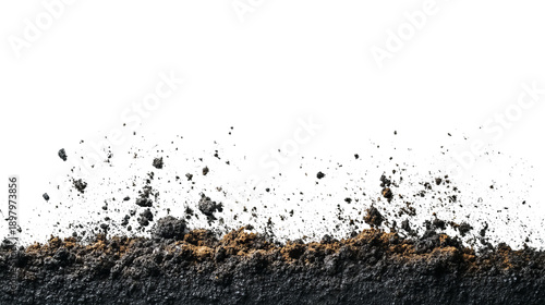 Digital representation of a rough, rocky terrain with sparkling particles against black
