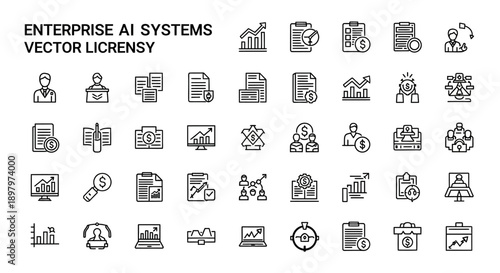 Enterprise AI Systems Vector Icons: Business, Finance, Strategy, Data Analysis