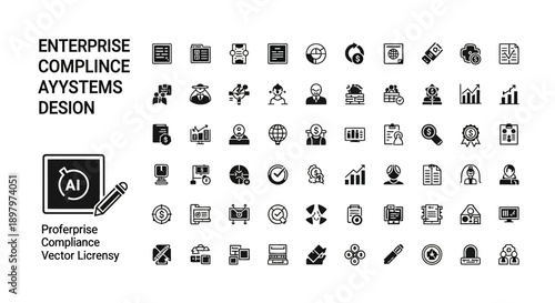 Enterprise Compliance Systems Design Icons: AI, Legal, Data, Security, Audit