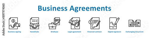 Business Agreements icon banner line art collection