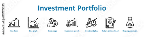 Investment Portfolio icon banner line art collection