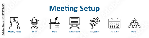 Meeting Setup icon banner line art collection